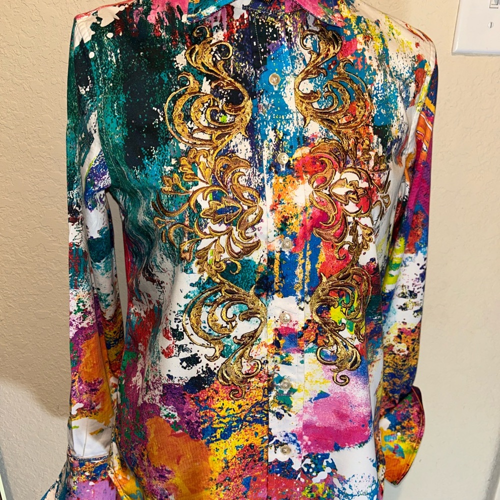 Robert Graham Blue and Yellow Artistic Button Down Shirt
